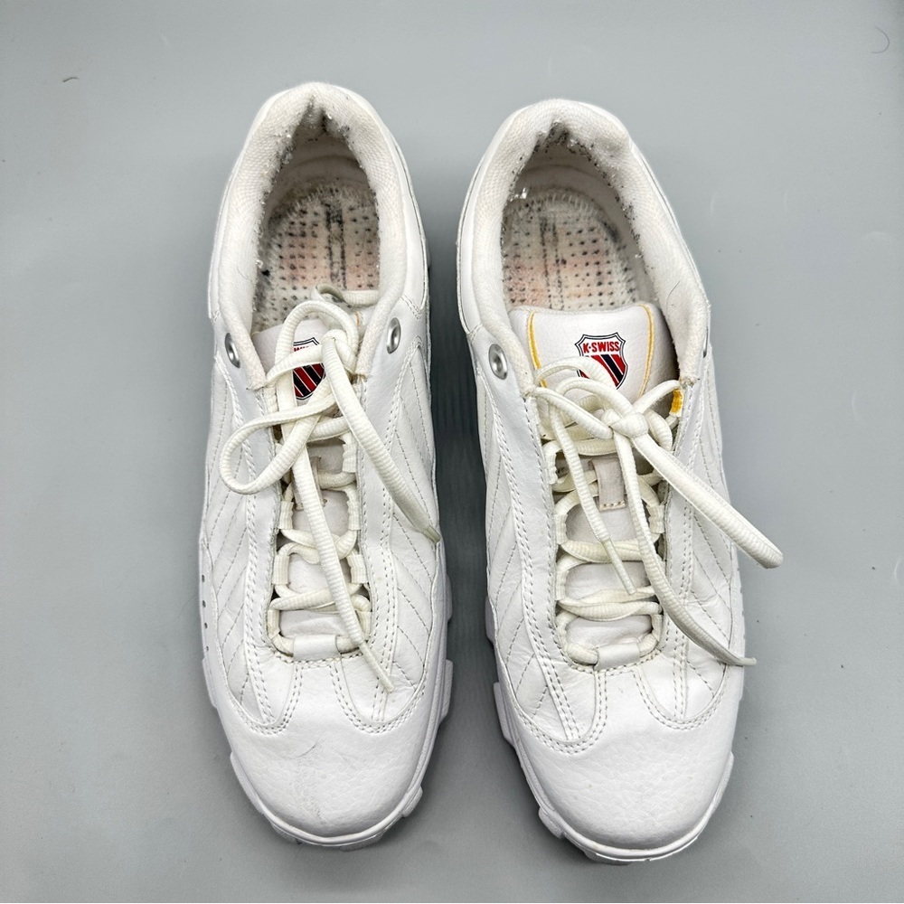 👉 Pre-Owned K-Swiss White Leather Sneakers – Men’s Size 9 US